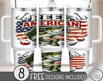 Reel American PNG, Largemouth Bass 40 Oz Tumbler Wrap, Vintage American Fishing Sublimation Design, B10041