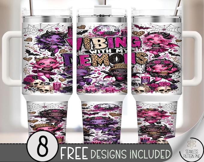 Vibing With My Demons 40oz Tumbler Wrap Design, Goth Alt Digital Download, Occult Halloween Tumbler Design, B10436
