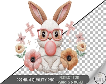 Conejito PNG, Pascua floral, Diseño de conejito lindo UV DTF, Descarga digital de Pascua, Archivo de sublimación, A656