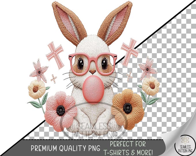 Bunny PNG, Floral Easter, UV DTF Cute Bunny Design, Easter Digital Download, Sublimation File, A656