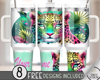 Add Your Name 40oz Tumbler Wrap, Leopard Tumbler Sublimation Design, Cheeta 40oz Quencher Tumbler Wrap PNG, Personalize Tropical Wrap A111