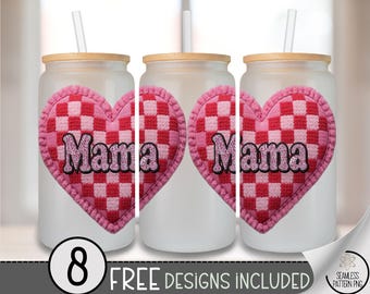 Heart Checkered Glass Can Wrap PNG, Retro Valentine Design, Mothers Love, Digital Download, Sublimation, A819