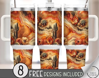 Desert Landscape 40 oz tumbler wrap: Cacti Sublimation Design, Seamless PNG Files, Bold, Rustic Tumbler Wrap A541