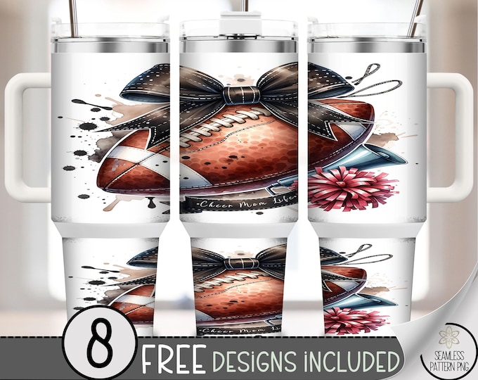 Cheer Mom 40 oz tumbler wrap: Football Sublimation Design, Sporty PNG Files, Feminine 40oz Tumbler Design Ink Illustration PNG A491