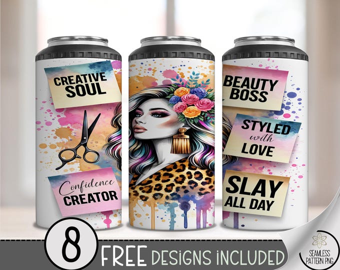 Hairstylist 4 in 1 Can Cooler Wrap,Affirmations 4in1 Tumbler PNG,Hairdresser 16 Oz Can Cooler Sublimation Design,Salon Hard Can Design, A197