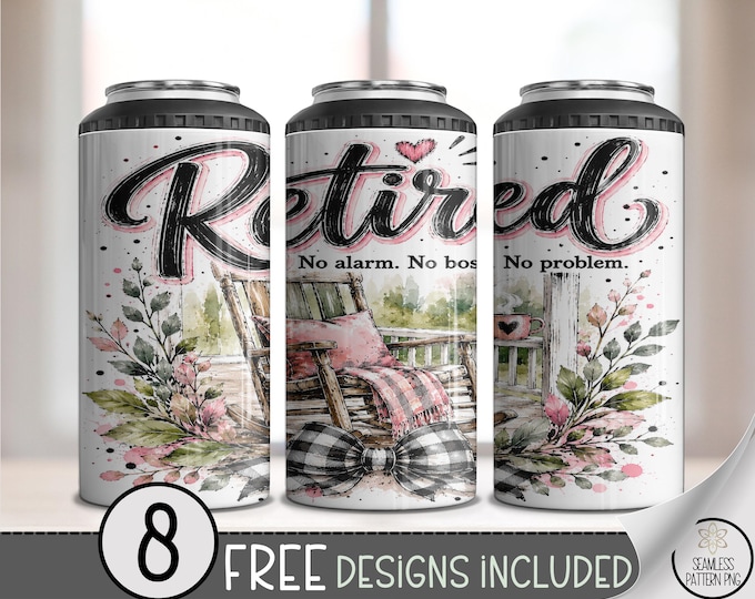 Retired 4-in-1 Can Cooler Wrap, Cozy Sublimation Design, Digital Download, B10359
