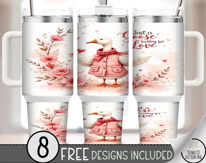 Love Goose Png, Cute Goose Sublimation Design For Valentine's Day, Cozy Floral 40 Oz Tumbler Wrap, Digital Download, B729