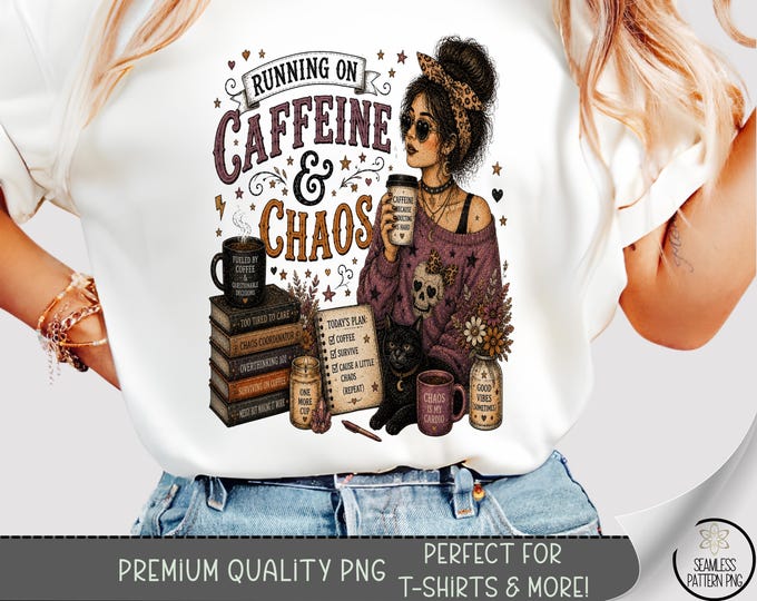 Witch Caffeine Chaos T-Shirt PNG Sublimation Design, Digital Download, B10371
