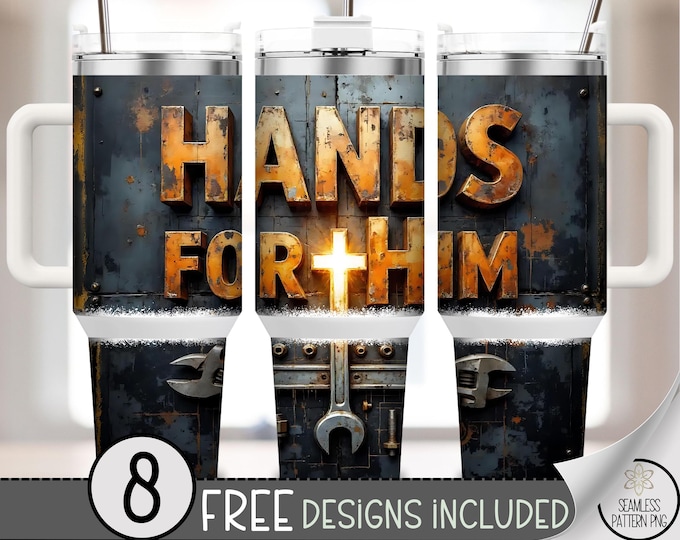 Industrial 40 oz Tumbler Wrap: Hands for Him Sublimation Design, Masculine PNG Files, Rugged 40oz Tumbler Design, Faith-Based File A519
