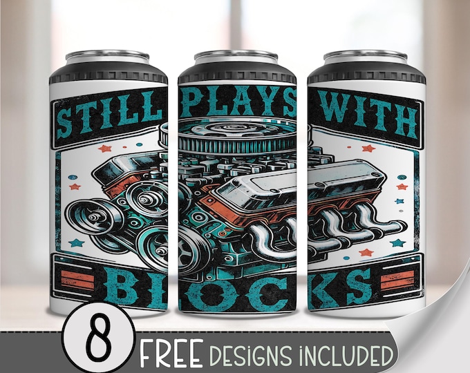 Funny Mechanic Can Cooler Wrap, Silly Father's Day 4in1 Tumbler PNG, Block Engine 16 Oz Can Cooler Sublimation Design for Men, A233