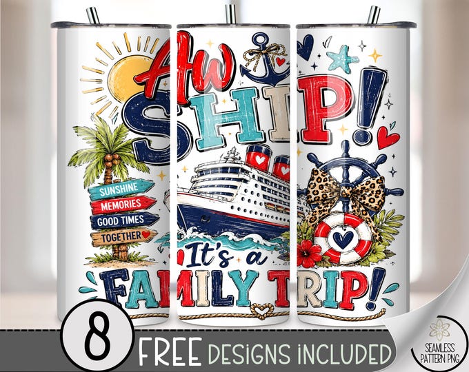 Cruise Family Trip 20 oz Tumbler Wrap, Nautical Sublimation Design for Skinny Tumblers, Festive PNG Files, Digital Download, B10374