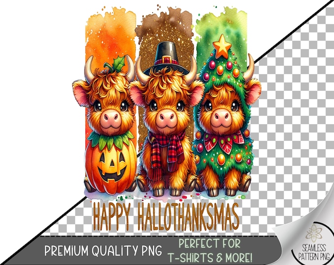 Festive Sublimation Design, Halloween Thanksgiving Christmas UV DTF Graphic, Holiday Clip Art Printable Bulls in Festive Costumes 684