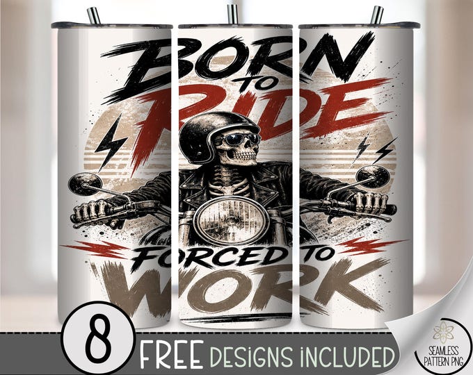 Skeleton Biker 20oz Tumbler Wrap, Edgy Sublimation Design for Straight Tumblers, Grunge PNG Files, Digital Download, B10499