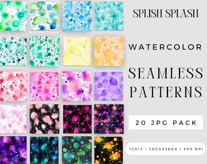 Digital Splish Splash Seamless Pattern JPG Bundle, Spring Sublimation File, Vibrant Summer Splat Watercolor Repeating Pack Commercial Use