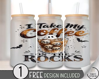 Halloween Glass Can Wrap, Skull Coffee 16oz Tumbler Sublimation Design, Digital Download, B10503