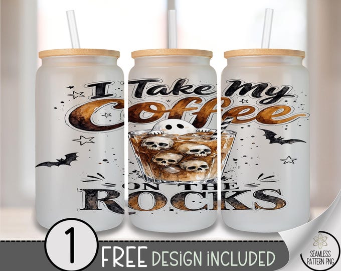 Halloween Glass Can Wrap, Skull Coffee 16oz Tumbler Sublimation Design, Digital Download, B10503