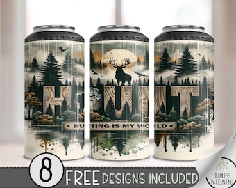Deer Hunting 4in1 Can Cooler Wrap, Bow Hunter 4 in 1 Tumbler PNG, Seamless Buck 16 Oz Can Cooler Sublimation Design, Forest Design PNG File