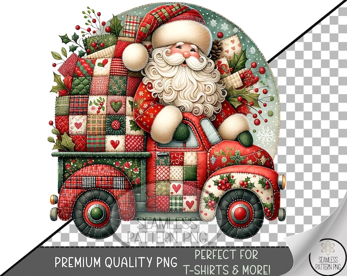 Santa Claus Sublimation Design, Faux Patchwork UV DTF Graphic, Festive Retro Clip Art, Santa Baby Christmas Design, A708