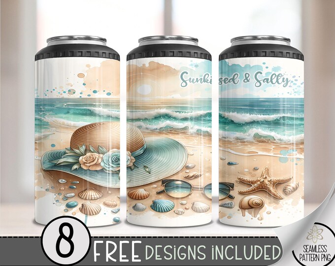 Beach 4 in 1 Can Cooler Wrap, Salty 4in1 Tumbler PNG, Sunkissed 16 Oz Can Cooler Sublimation Design, Ocean Vacation Tumbler PNG, A108