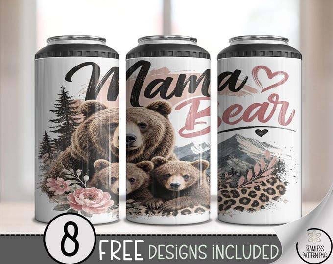 Mama Bear Family 4in1 Can Cooler Wrap, Mountain Sublimation Design, Digital Download, B10517
