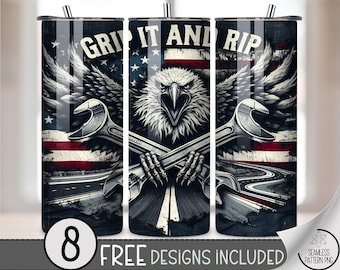 Screaming Eagle 20oz Tumbler Wrap, Rustic Mechanic Theme, Wrench Sublimation Design, Grip It & Rip It Tumbler Wrap for Him A456