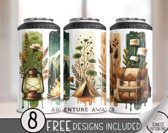 Campfire 4 in 1 Can Cooler Wrap, Camping 4in1 Tumbler PNG, Wildflower 16 Oz Can Cooler Sublimation Design, Nature Hard Can Design, A56