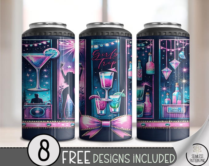 Neon Girls Trip Can Cooler Wraps, Girls Night Out PNG, 4-in-1 Drink Sleeve, Chic Bar Theme, A616