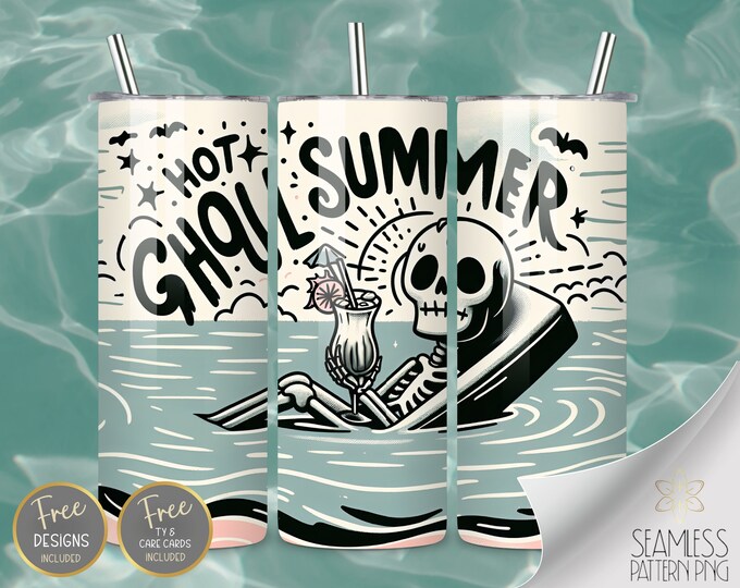 Hot Ghoul Summer 20 oz Straight Tumbler Wrap Sublimation, Funny Summer Skeleton Design Files,  Sassy Skeleton, Trendy Neon Goth PNG