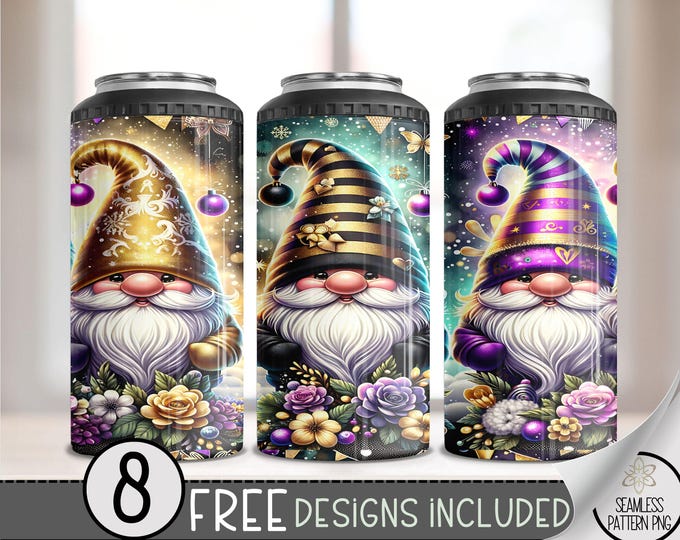 New Year Gnomes 4in1 Can Cooler Wrap, Winter Sublimation Design,NYE 16 Oz Slim,Cute Gnomes 4 in 1 Tumbler PNG,New Years Eve 16 Oz Can Cooler