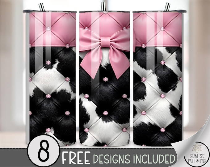 Pink Bow Glamorous 20 Oz Tumbler Wrap, Chic Design For Straight Tumbler, Digital Download, B982
