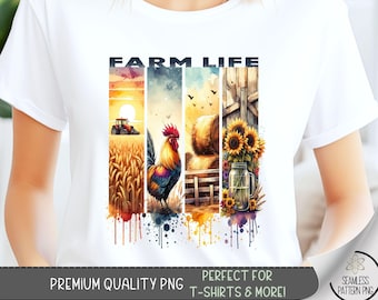Farm Life T-Shirt Design, Rooster Southern PNG, Sunset Sunflower Sweatshirt PNG, Watercolor Farm Art, Sublimation Designs for Shirts A159