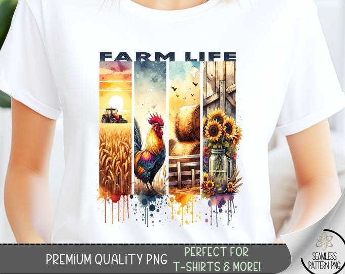 Farm Life T-Shirt Design, Rooster Southern PNG, Sunset Sunflower Sweatshirt PNG, Watercolor Farm Art, Sublimation Designs for Shirts A159