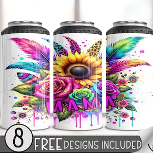 Trendy Mama Sunflower 4 in 1 Can Cooler Wrap, Neon 4in1 Tumbler PNG, Floral 16 Oz Can Cooler Sublimation Design, Leopard 16 oz Wrap, A135