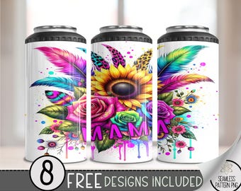 Trendy Mama Sunflower 4 in 1 Can Cooler Wrap, Neon 4in1 Tumbler PNG, Floral 16 Oz Can Cooler Sublimation Design, Leopard 16 oz Wrap, A135