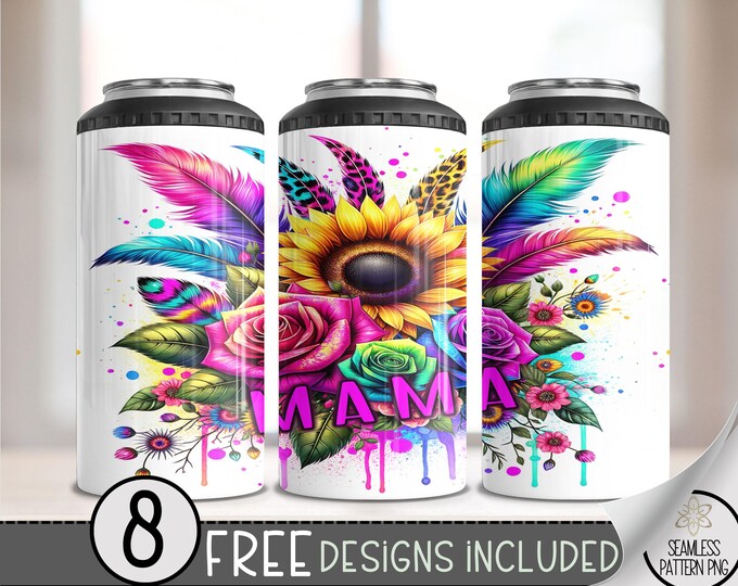 Trendy Mama Sunflower 4 in 1 Can Cooler Wrap, Neon 4in1 Tumbler PNG, Floral 16 Oz Can Cooler Sublimation Design, Leopard 16 oz Wrap, A135