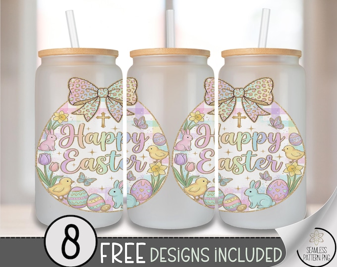 Happy Easter PNG, Easter Egg Glass Can Wrap, Religious 16Oz Design, Digital Download, B10012