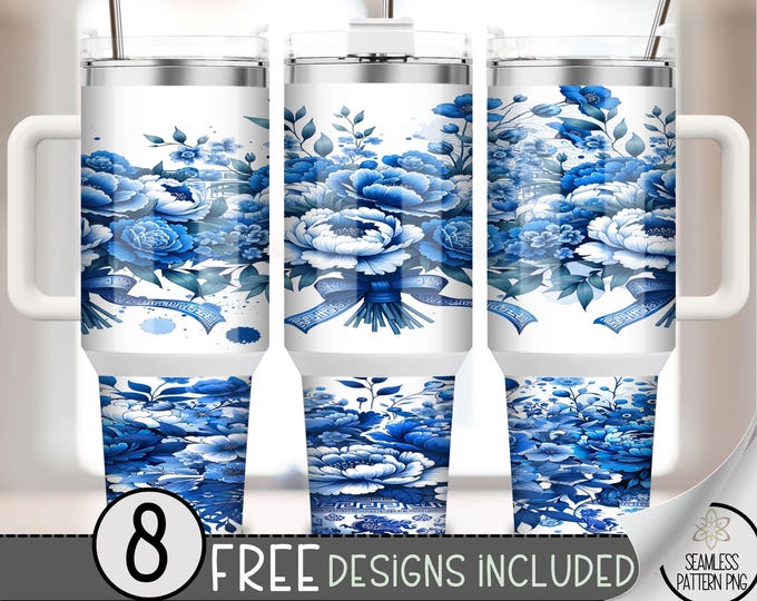 Toile 40oz Tumbler Wrap, Cute Floral 40 OZ Sublimation Design, Coquette 40oz Quencher Tumbler File, Preppy Chinoiserie Tumbler Wrap, A152