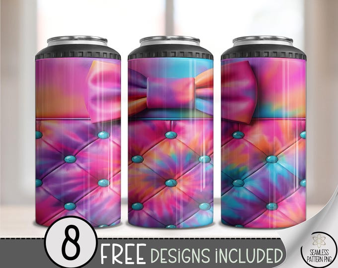 Coquette Bow PNG, Large Pink Bow 4-in-1 Can Cooler Wrap, Sublimation Design, B973