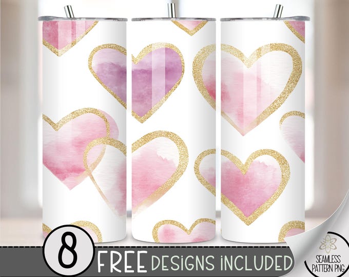 Seamless Valentine's Day Tumbler Wrap, Simple Heart 20oz Skinny Tumbler Sublimation Design, Vday Love Tumbler Wrap File PNG Heart Pattern