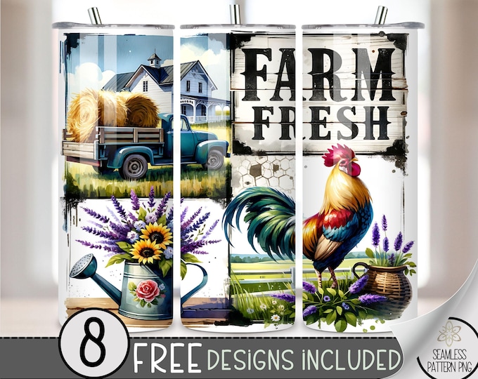 Farm Fresh Tumbler Wrap, Vintage Truck 20oz Skinny Tumbler Sublimation Design, Floral Rooster Tumbler Wrap File PNG,Country Western PNG, A45