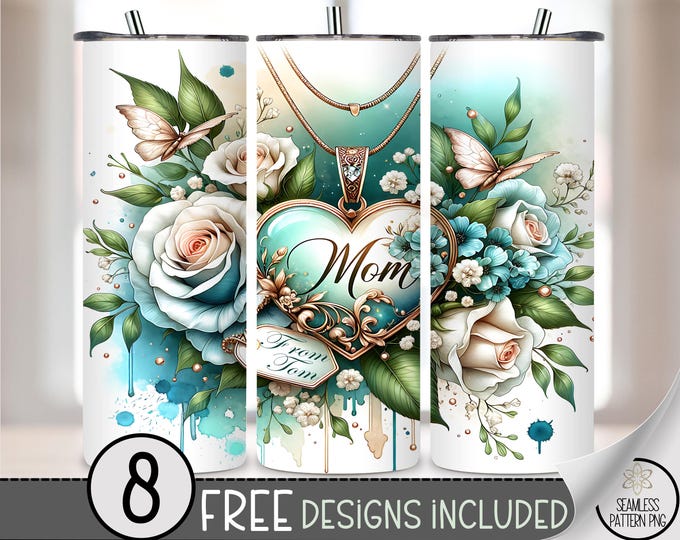 Add Your Name Tumbler, Mother's Day Personalize Tumbler Add Name, Sublimation Designs Floral, Locket Mom Seamless Download PNG A217