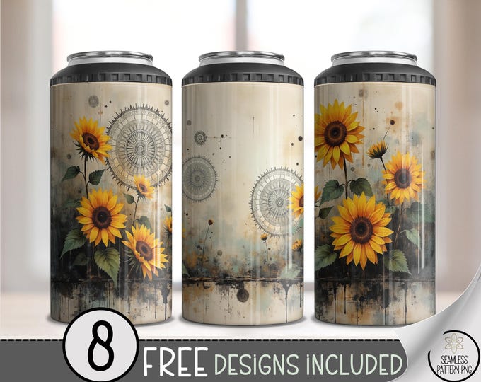 Rustic Sunflower 4-in-1 Tumbler Wrap PNG, Sublimation Design, Digital Download, Vintage Floral for Woman, B640