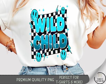 Wild Child T-shirt PNG, Playful Sublimation Design, Edgy DTF Shirt Graphic, Retro Urban TShirt File with Cute Spooky Elements A648