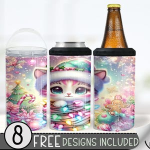 Christmas Cat 4in1 Can Cooler Wrap, Winter Sublimation Design, Xmas 16 Oz Slim, Pastel Christmas 4 in 1 Tumbler Png, Kitten 16 Oz Can Cooler