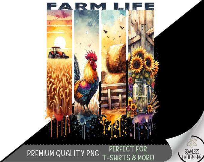 Farm Life T-Shirt Design, Rooster Southern PNG, Sunset Sunflower PNG, Watercolor Farm Art, Farm Animal Sublimation Designs,Country Life A159