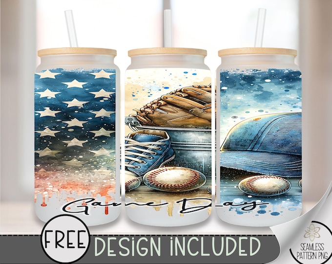 Baseball Glass Can, Sports Sublimation Design,Brushstroke Baseball 16oz Can Wrap,USA Glass Can Design,Trendy Baseball Sublimation File, A149