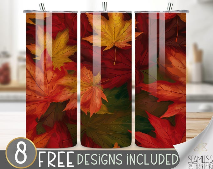 Fall PNG Leaves Tumbler Wrap Seamless Design, Autumn Leaves Sublimation Tumbler Design Digital Download PNG, Fall Foliage 20 OZ Skinny Wrap