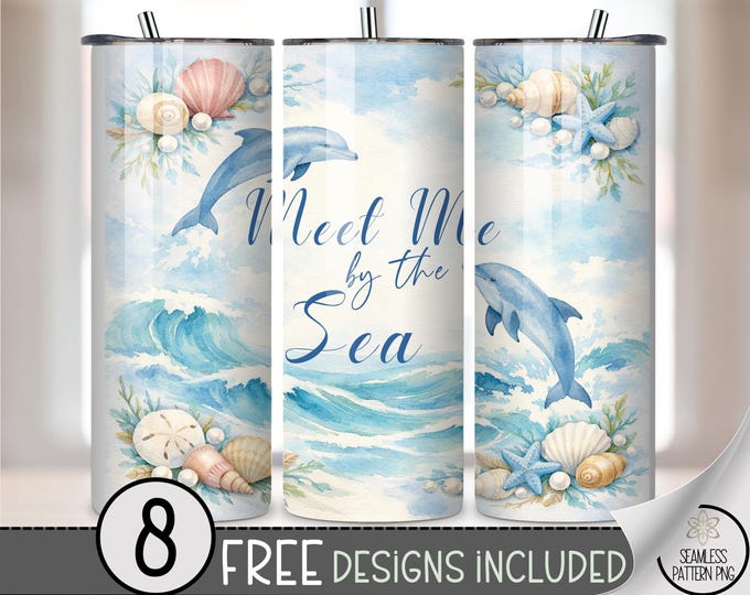 Playful Dolphins 20 oz Tumbler Wrap, Coastal Sublimation Design for Straight Tumblers, Serene PNG Files, Digital Download, B10252