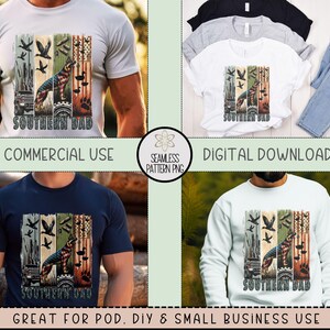 May include: White, black, and navy t-shirts and a white sweatshirt with a graphic design. The design features a German Shepherd, birds, and the text "SOUTHERN DAD" in a rustic style. The image also includes the text "COMMERCIAL USE" and "DIGITAL DOWNLOAD".
