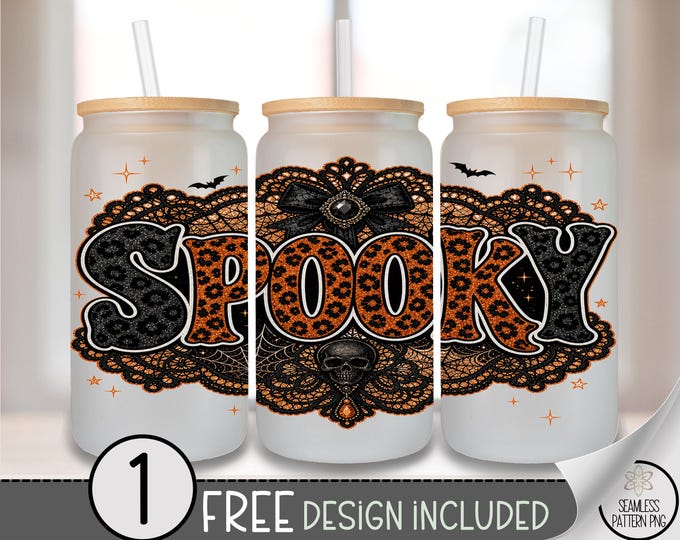 Spooky Halloween Glass Can Wrap, Gothic 16oz Glass Tumbler Sublimation Design, Retro Glam PNG File, Digital Download, B10224